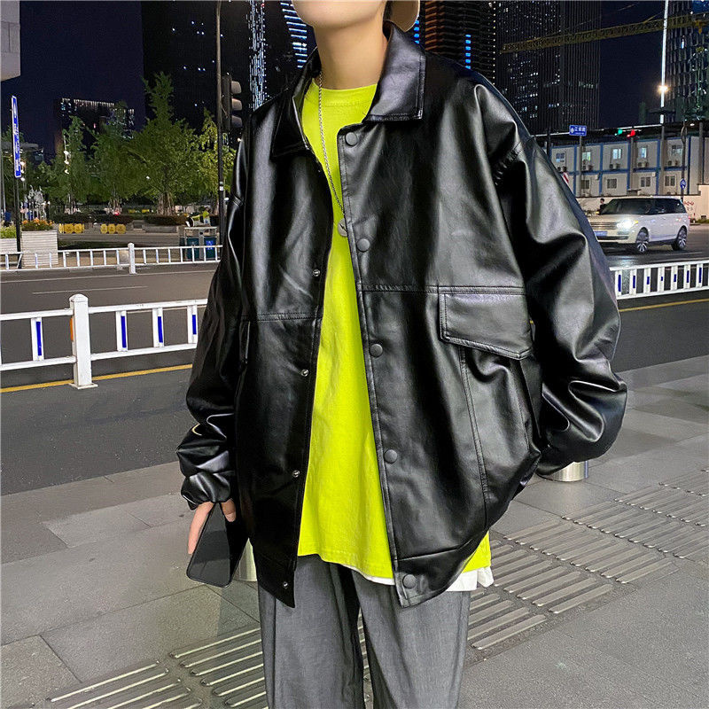 Men's Leather Faux Hybskr Loose Jackets Motorcycle Clothes PU Black Coat Fashion Casual Unisex Streetwear Harajuku Jacket 5XL 220913