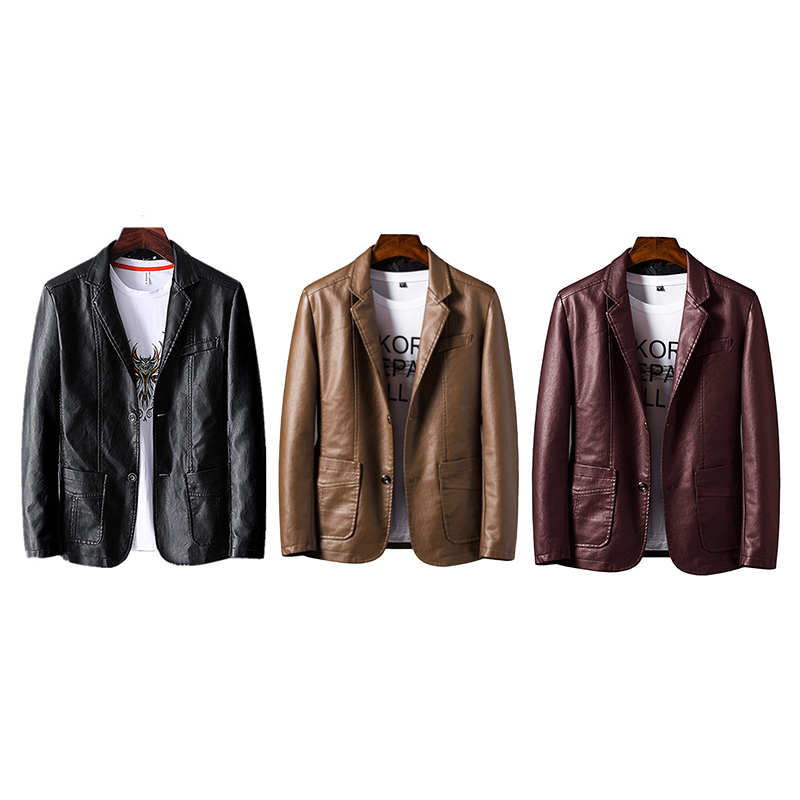 Men's Leather Faux PU Jacket Fashion Slim Fit Suit Men Business Casual Coats s 220913