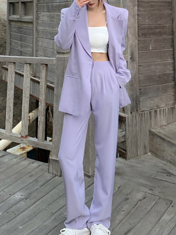 Women's Two Piece Pants Spring Summer Women Blazer Pantsuit Long Sleeve Jacket Pants Two Piece Set Female Fashion Business Casual Purple Trousers