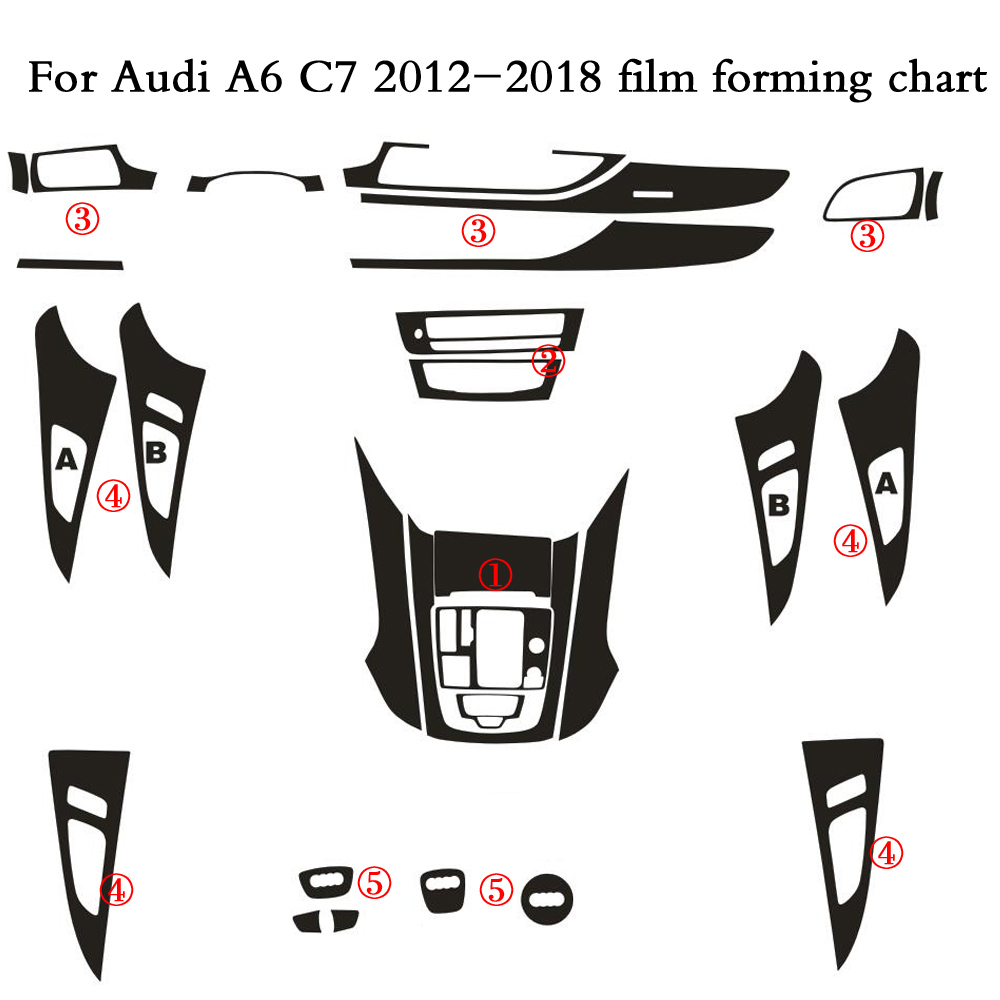 Car Interior Center Console Color Change Carbon Fiber Molding Sticker Decals For Audi A6 C7 2012-2018