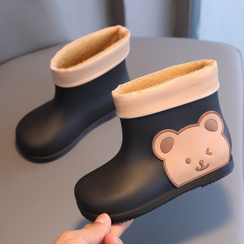 Boots Cute Cartoon Bear Children Rain Boots Fashion Soft Plush Warm Boys Girls Rainboots Waterproof PVC Anti Slip Kids Water Shoes 220913