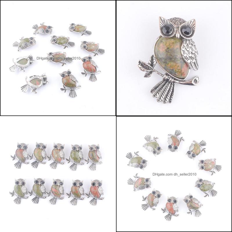 Pendant Necklaces Vintage Copper Plated Owl Cute Pendant Natural Unakite Jasper Gemstone Bead For Jewelry Making Necklac Dhseller2010 Dh10K