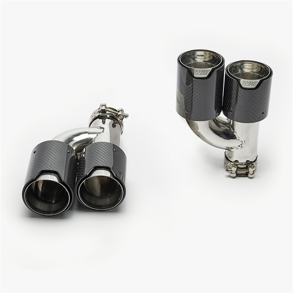 1Pair H Style Dual Carbon Fiber Muffler Tip 304 Stainless Steel Universal M Performance Exhaust Tips End Pipes