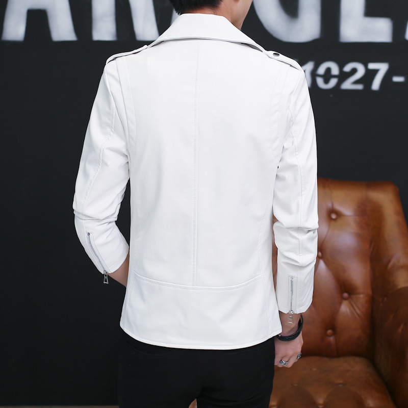Men's Leather Faux men rivet leather coat lapels young handsome cultivate one's morality character inclined zipper fashion jacket 220913