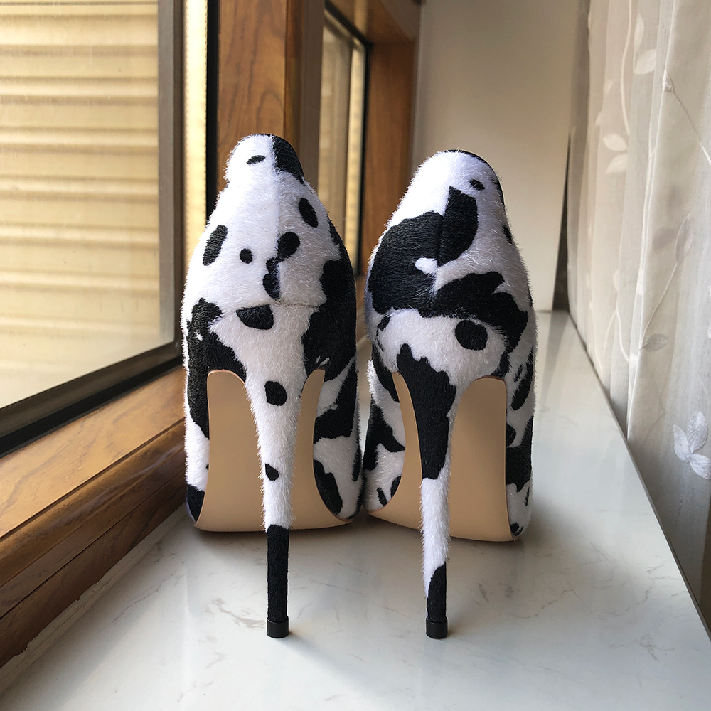 Spring Autumn New Stiletto Shoes Sexy High Heels Novel Special Cow Pattern Fashion Print Shoes Chemical Fiber Women039s Pu