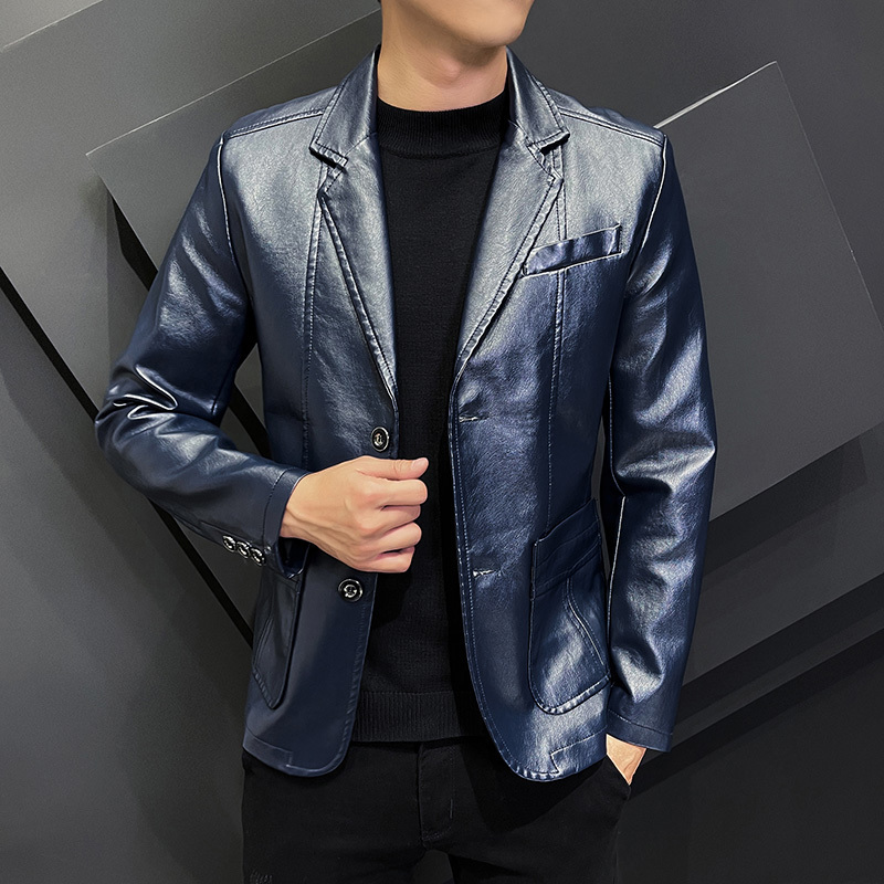 Men's Leather Faux Men Blazer Jackets Turn-down Collar Slim Fit Jacket Fashion Black Party Business Coat Male Outwear 220912