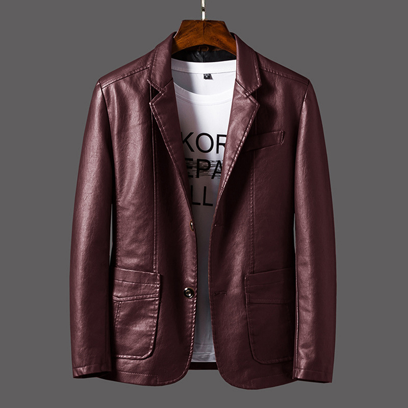Men's Leather Faux PU Jacket Fashion Slim Fit Suit Men Business Casual Coats s 220913