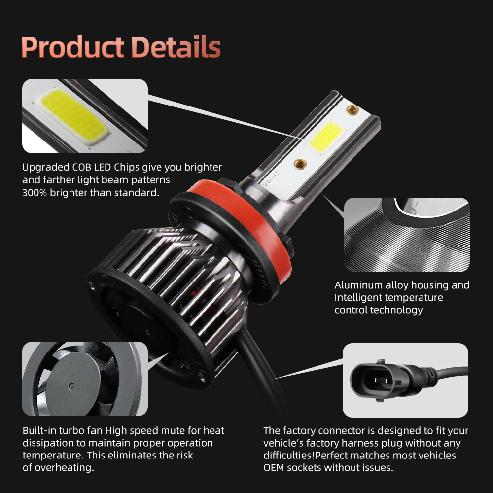Pampsee Car Lights H4 LED H7 H8 H11 LED Lamp for Auto Headlight H1 H3 H13 9004 9007 9005 HB3 9006 HB4 Bulbs 12V 24V 6000K 8000K