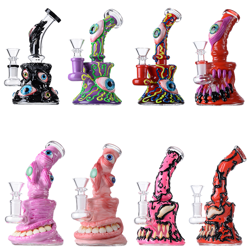 

Unique Glass Bongs Halloween Style Heady Hookahs Showerhead Perc Percolator Octopus Bongs Oil Dab Rigs 14mm Female Joint Water Pipes With Bowl