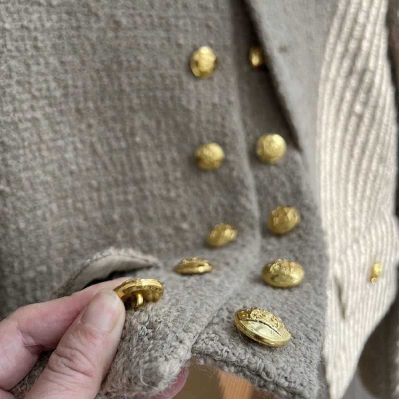 Women's Jackets Runway Tweed Fashion Small Fragrance Gold Double Breasted Wool Coat Woolen Jacket Casaco Outwear Top 220913