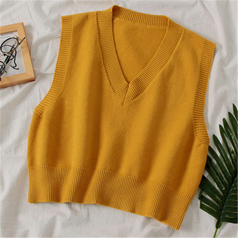 Women's Vests Fashion Autumn Women Sweater Korean Womens Elegant Student V-neck Pullover Loose Casual Knitting Tops Outerwear Vest PZ3410 220913
