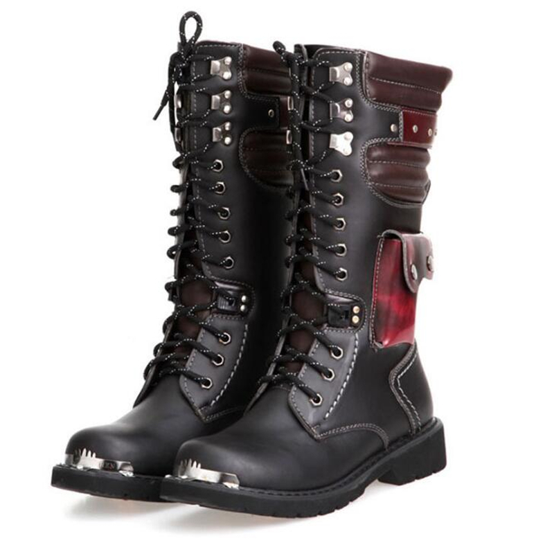 Boots Motocycle Size 3746 Men Shoes Army Boot HighTop Military Combat Metal Chain Male Moto Punk 220913