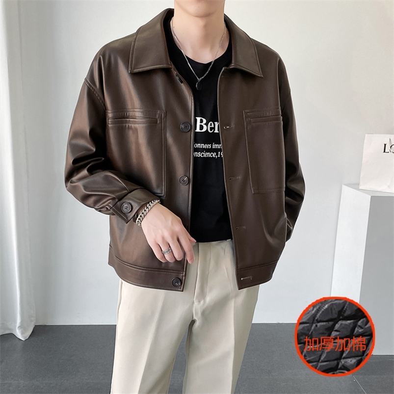 Men's Leather Faux Leather Autumn Winter Plus Cotton Leather Jacket Men Warm Fashion Casual Motorcycle Jackets Mens Streetwear Hip-hop Bomber Jac