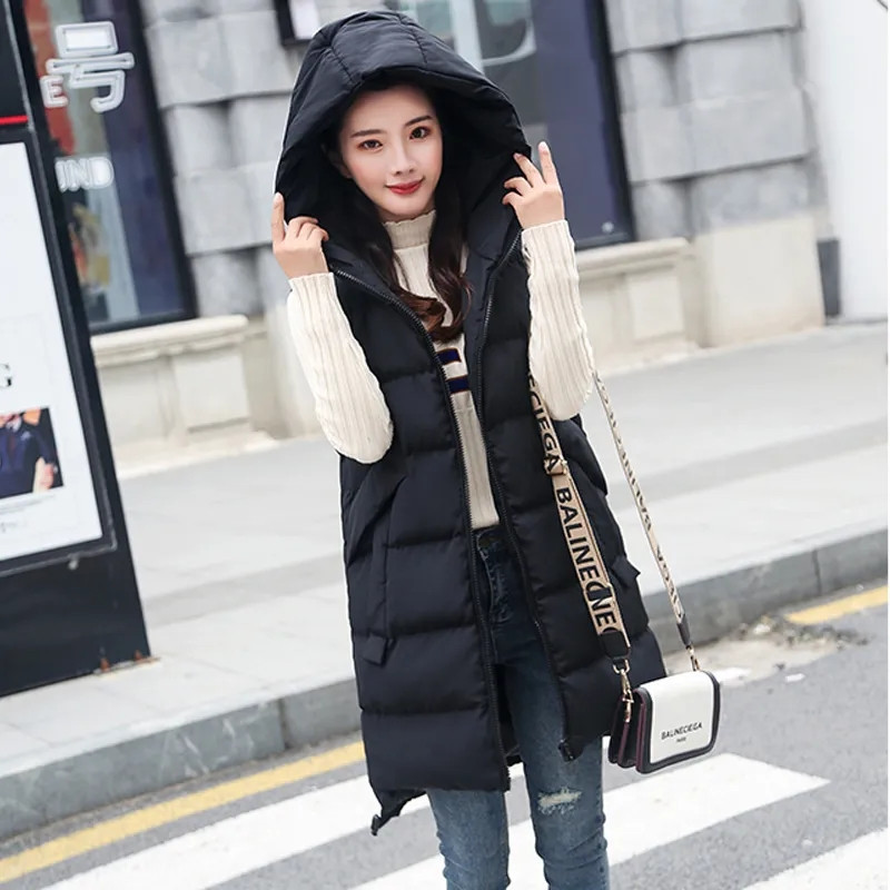 Women's Jackets Vest Down Cotton Autumn Winter Hooded Long Coat Sleeveless Loose Female Waistcoat Snow Wear 220913