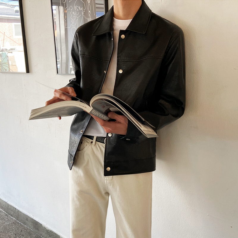 Men's Leather Faux Leather IEFB Men's Clothing Single Breasted PU Leather Jacket Korean Fashion Casual Autumn Vintage High Quality Black Coa
