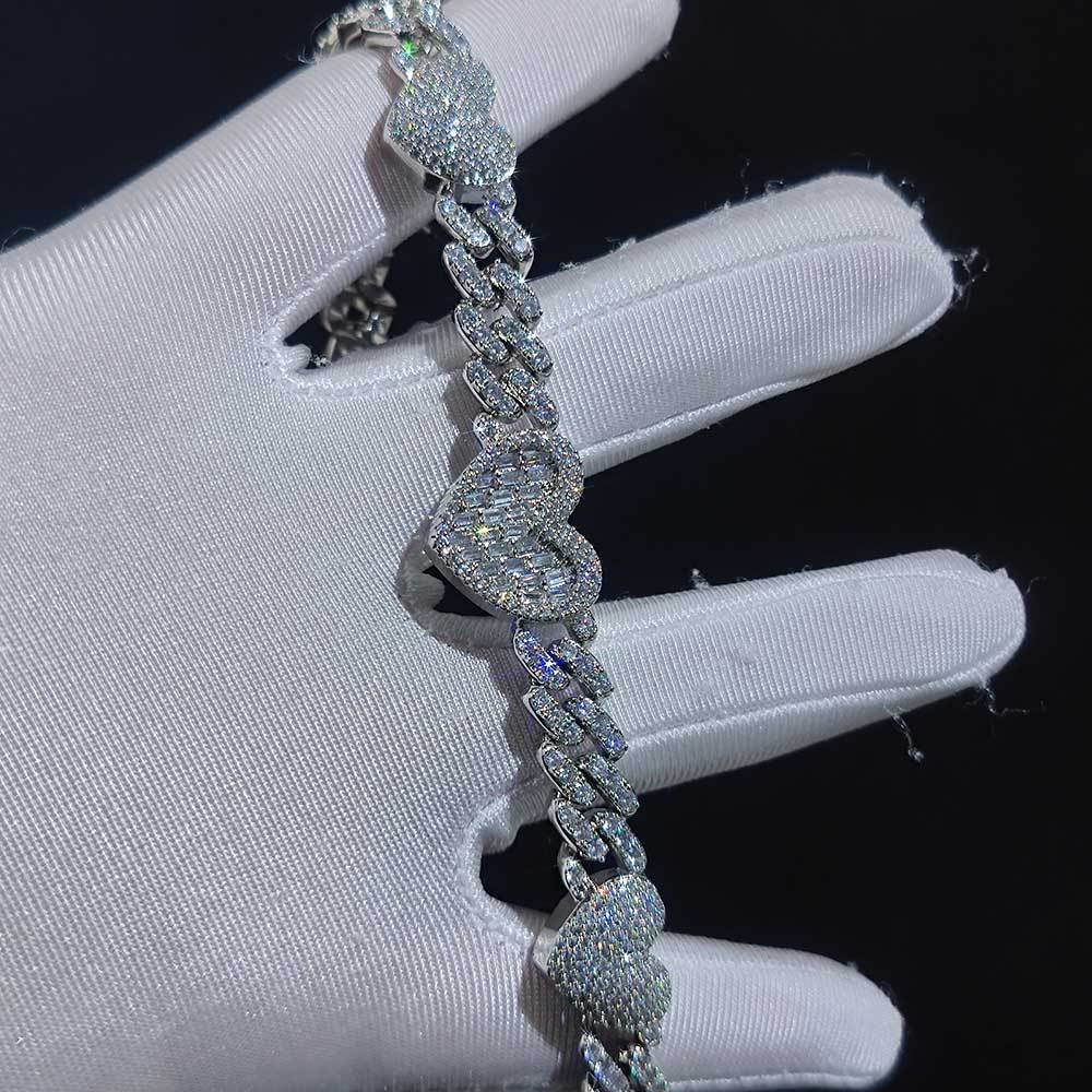 Hip Hop Tennis Chain Full Diamond Stone Heart Lover Cuban Link Lover Couple Necklace