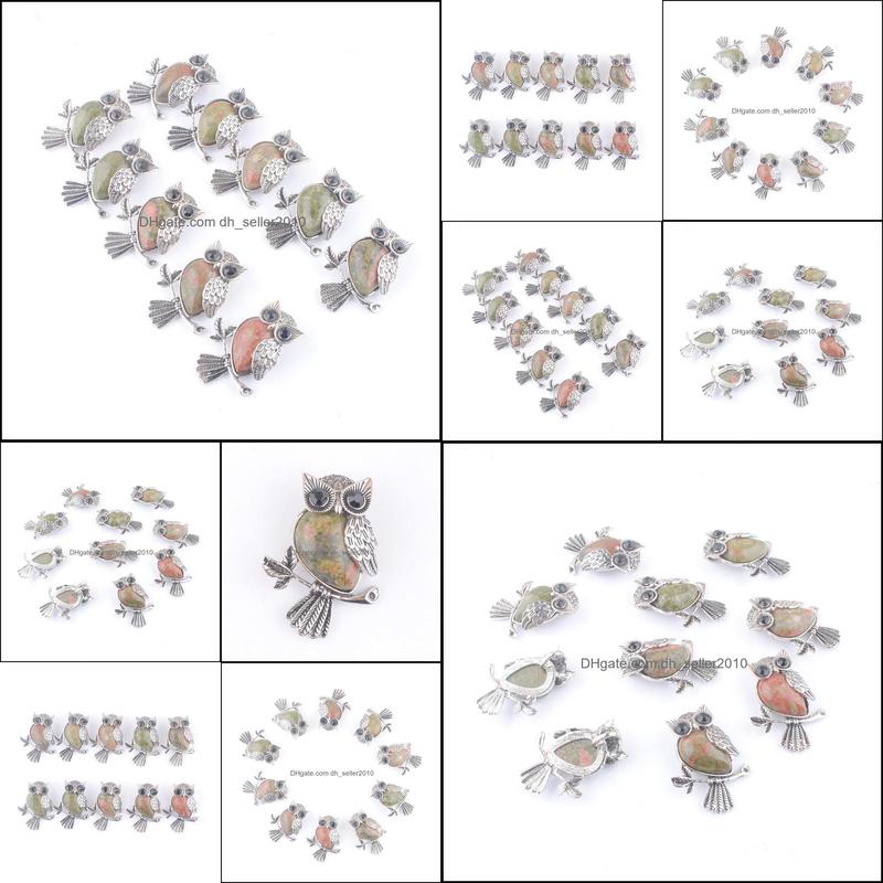 Pendant Necklaces Vintage Copper Plated Owl Cute Pendant Natural Unakite Jasper Gemstone Bead For Jewelry Making Necklac Dhseller2010 Dh10K