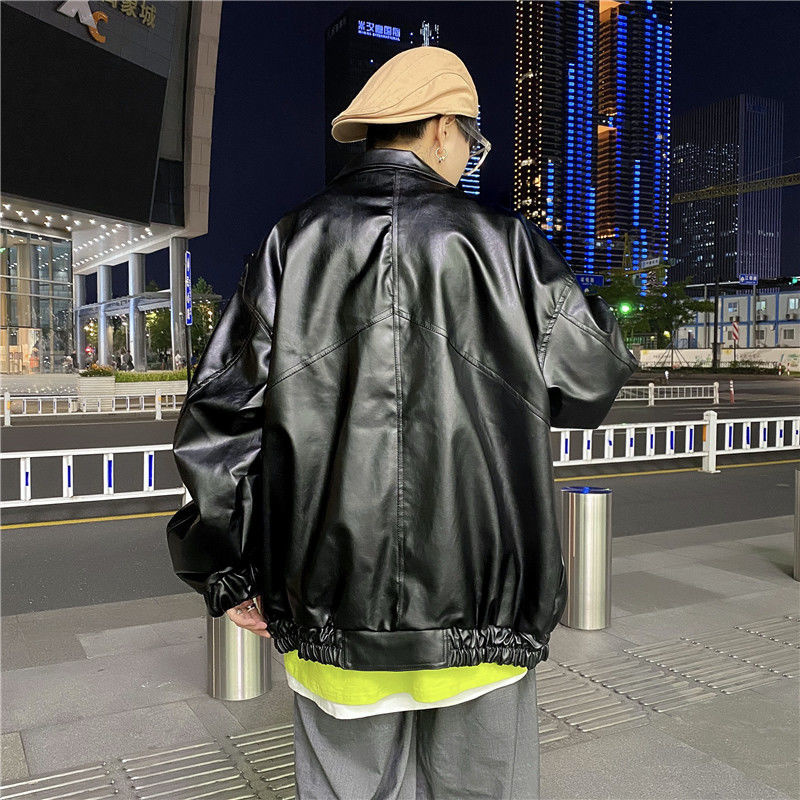 Men's Leather Faux Hybskr Loose Jackets Motorcycle Clothes PU Black Coat Fashion Casual Unisex Streetwear Harajuku Jacket 5XL 220913