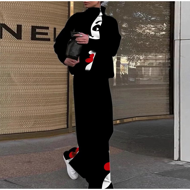 Women's Two Piece Pants Women Casual Tie Dye Two Piece Sets Turtleneck Long Sleeve Sweater And Trouser Suits Spring Autumn Female Knitted Warm Tr