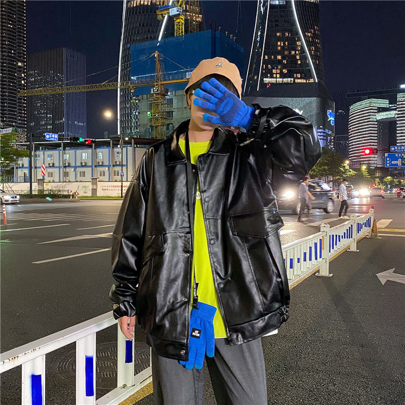 Men's Leather Faux Hybskr Loose Jackets Motorcycle Clothes PU Black Coat Fashion Casual Unisex Streetwear Harajuku Jacket 5XL 220913