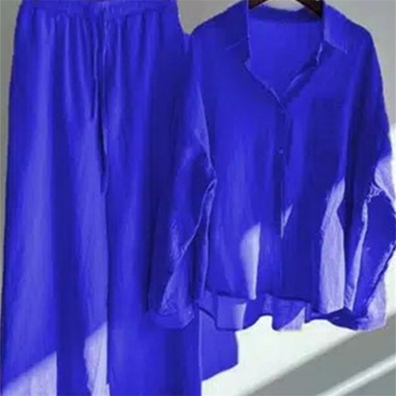 Women's Two Piece Pants 2-piece Oversize Cotton and Linen Shirt Slacks Suit Set of Fashion Pieces for Women Tracksuit 220912