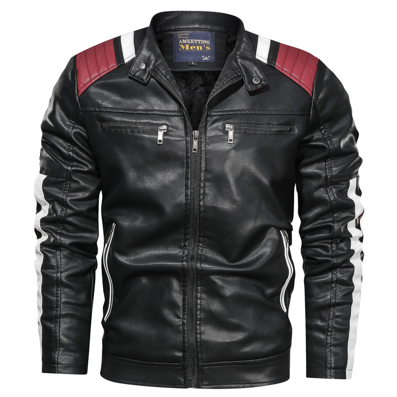 Men's Leather Faux Spliced Fleece Jacket Winter Autumn PU Motorcycle s Fashion Casual Slim Warm Bomber 220913