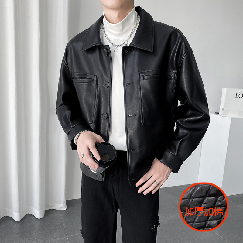 Men's Leather Faux Leather Autumn Winter Plus Cotton Leather Jacket Men Warm Fashion Casual Motorcycle Jackets Mens Streetwear Hip-hop Bomber Jac