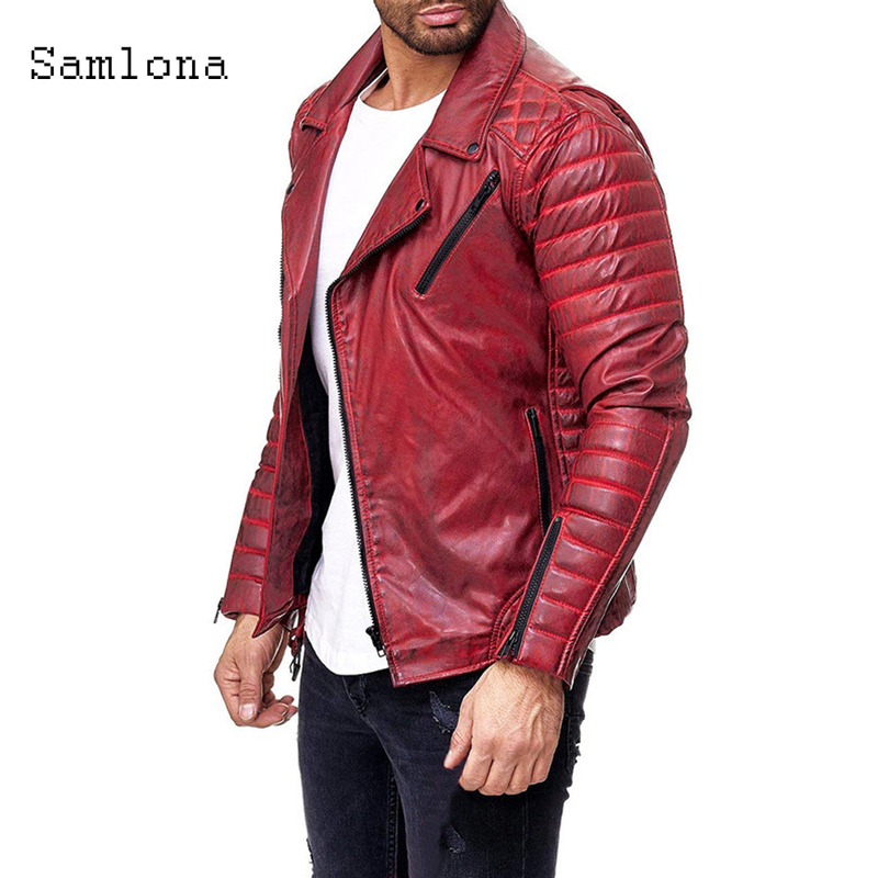 Men's Leather Faux Mens Pu Jackets Autumn Casual Motorcycle Jacket Biker Red Black Coats Pocket Zipper Overcoat Men Clothing 220913