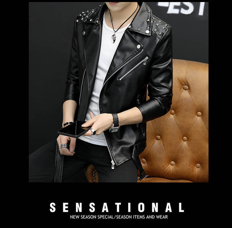 Men's Leather Faux Leather Idopy Men's Faux Leather Jacket Rivet Studded Slim Fit Multi Zippers Motorcycle Outerwear Jacket and Coat For Mal