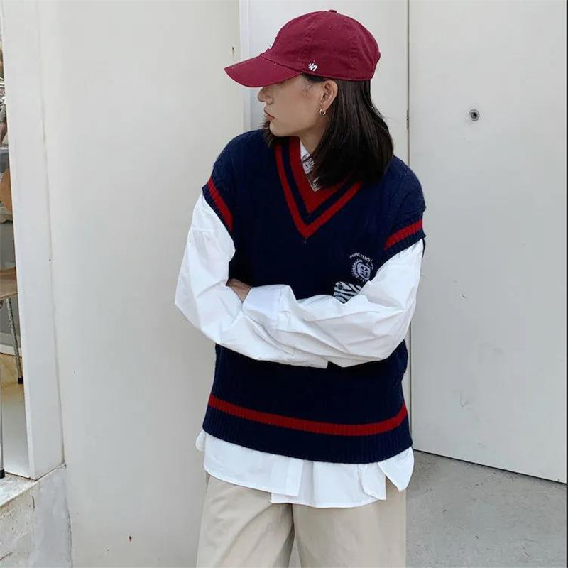 Women's Vests V-Neck Solid Sweater Women Sleeveless Casual Preppy Style SpringAutumn Knitted Sweater Vest Loose Pullover Vest Daily Female Top 22