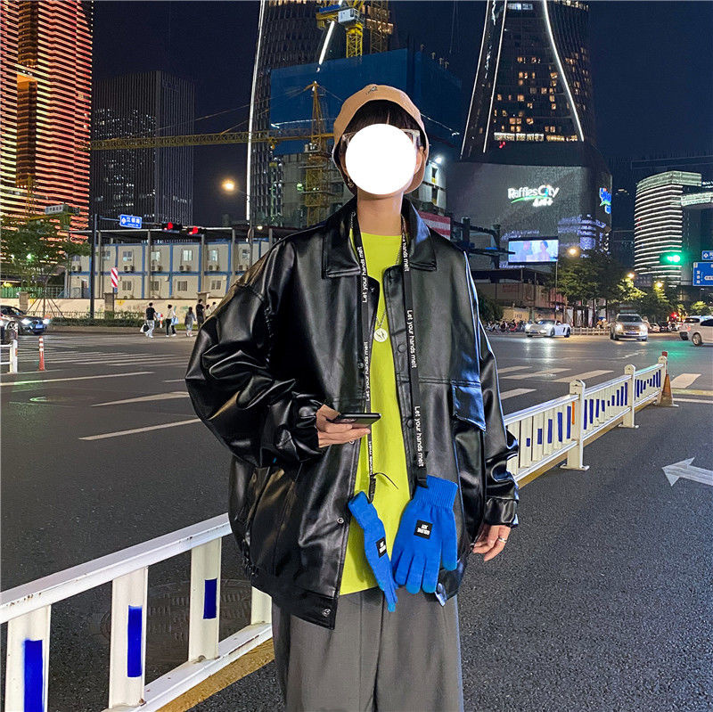 Men's Leather Faux Hybskr Loose Jackets Motorcycle Clothes PU Black Coat Fashion Casual Unisex Streetwear Harajuku Jacket 5XL 220913