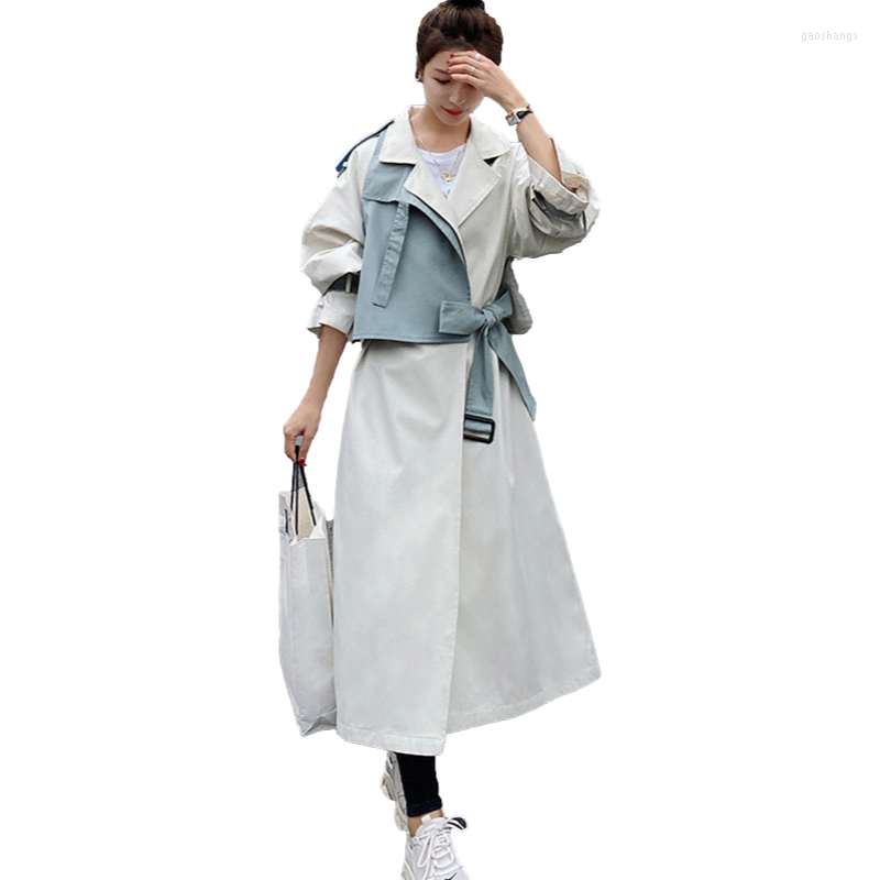 Women' Trench Coats Womens Windbreaker Belt Epaulettes 2022 Korean Loose Long Single-Breasted Beige Blue Stitching Fashion Coat Female
Women' Trench Coats Womens Windbreaker Belt Epaulettes 2022 Korean Loose Long Single-Breasted Beige Blue Stitching Fashion Coat Female