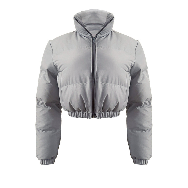 Women's Down Parkas Crop Puffer Jacket Women Black Zipper V Neck Long Sleeve Ladies Warm Down Short Parkas Coats Outwear Short Coat Thin Light 22