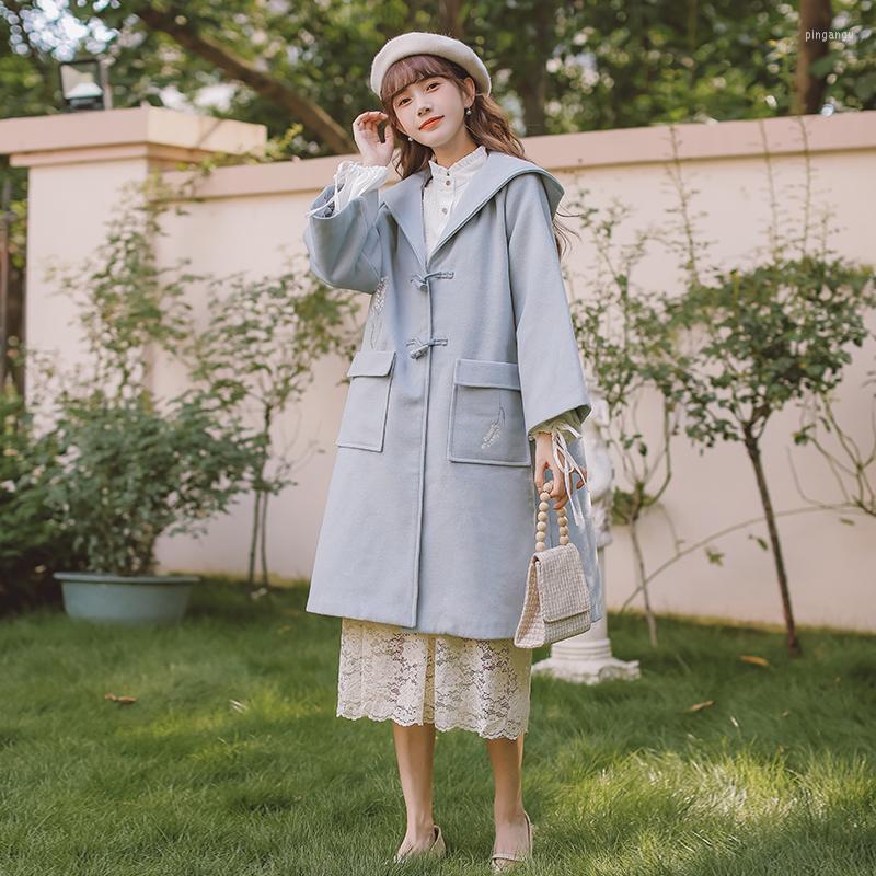 Women' Wool Women' & Blends Vintage Horn Button Embroidery Hooded Woolen Trench Coat Outerwear Autumn Winter Women Elegant Chic Loose, Gray-blue
Women' Wool Women' & Blends Vintage Horn Button Embroidery Hooded Woolen Trench Coat Outerwear Autumn Winter Women Elegant Chic Loose, Gray-blue