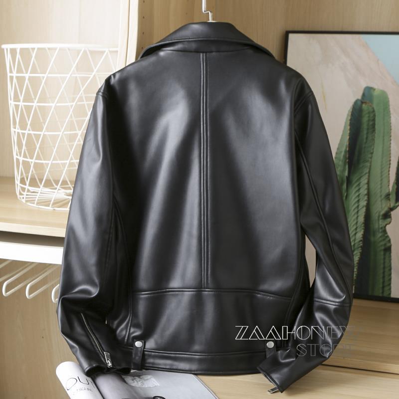 Men's Leather Faux Leather ZAAHO Spring Autumn Men Black Faux Leather Jacket Fashion Zipper Biker Coat Casual Solid Outwear Man 220913