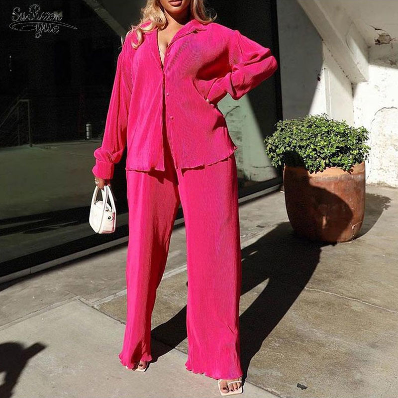 Women's Two Piece Pants Casual Shirts and Long Pant Two Piece Set Women Outfits Office Long Sleeve Tops Lady Trousers Set Loose Suit Clothing 221