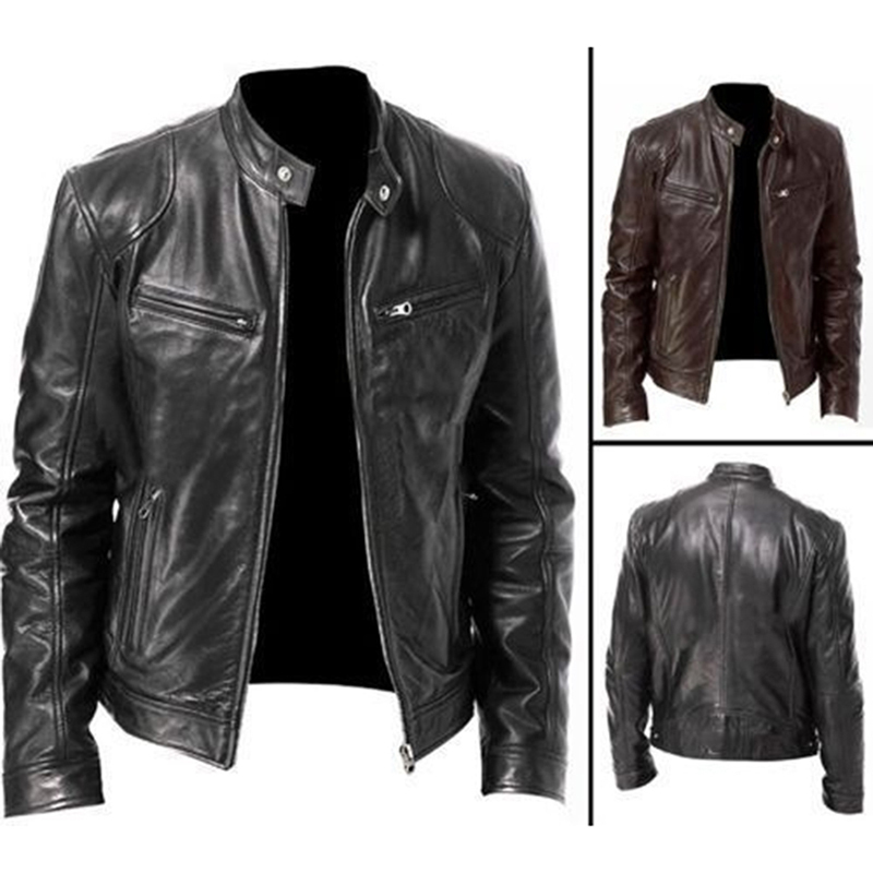 Men's Leather Faux Mens Casual Fashion Stand Collar Slim PU Jacket Solid Color Men Anti-wind Motorcycle Coats 220913