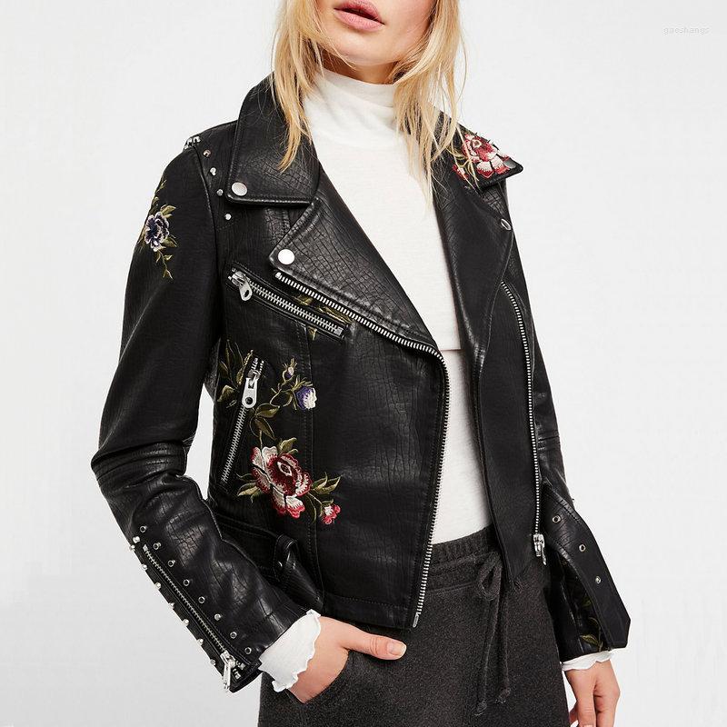 Women' Leather Spring Autumn Fashion Floral Embroidery Faux PU Jacket Women Rivet Motorcycle Black Biker Coats Outerwear Women, W2043 beige 
Women' Leather Spring Autumn Fashion Floral Embroidery Faux PU Jacket Women Rivet Motorcycle Black Biker Coats Outerwear Women, W2043 beige