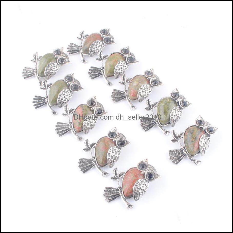 Pendant Necklaces Vintage Copper Plated Owl Cute Pendant Natural Unakite Jasper Gemstone Bead For Jewelry Making Necklac Dhseller2010 Dh10K