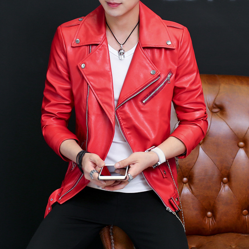 Men's Leather Faux men rivet leather coat lapels young handsome cultivate one's morality character inclined zipper fashion jacket 220913