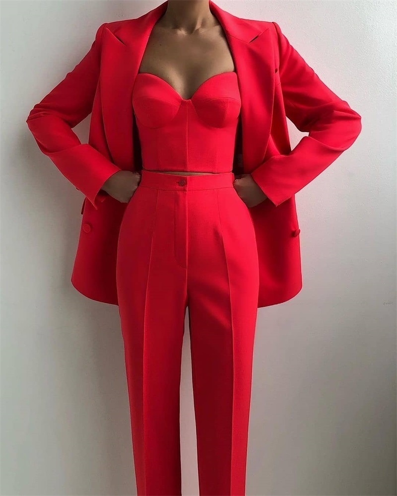 Women's Two Piece Pants 3 Pieces Fashion Women Suits Peaked Lapel Double Breasted Jacket Formal Casual Corset Pants Blazer Daily Wedding Prom Par