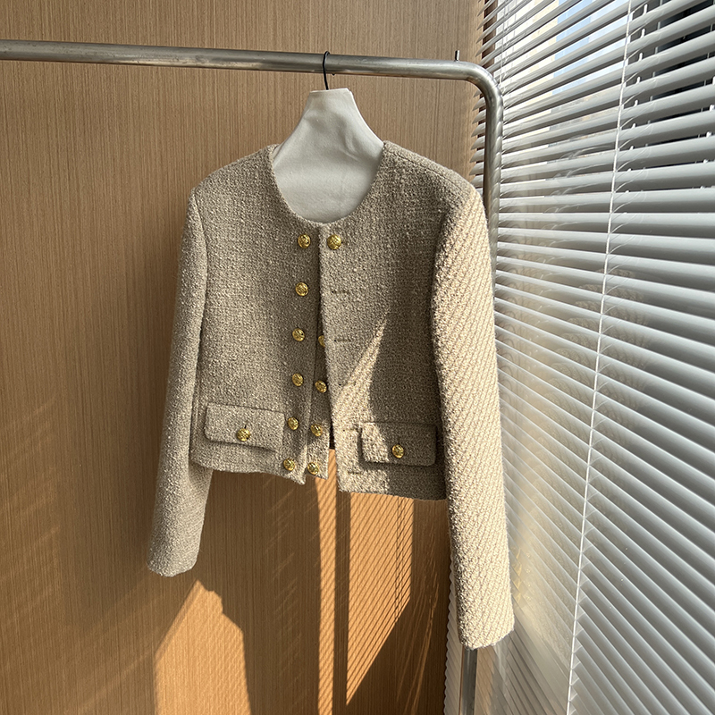 Women's Jackets Runway Tweed Fashion Small Fragrance Gold Double Breasted Wool Coat Woolen Jacket Casaco Outwear Top 220913