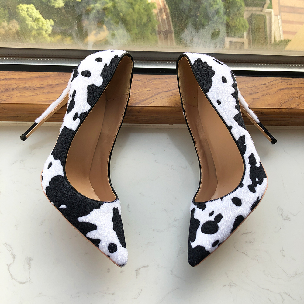 Spring Autumn New Stiletto Shoes Sexy High Heels Novel Special Cow Pattern Fashion Print Shoes Chemical Fiber Women039s Pu