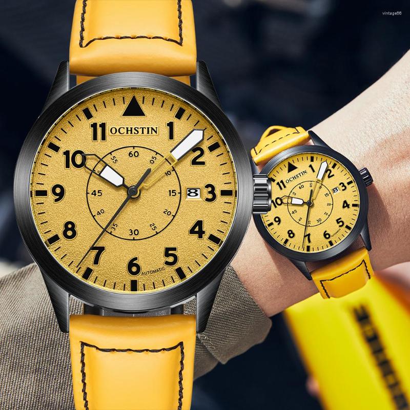 Wristwatches OCHSTIN Mens Fashion Luxury Mechanical Automatic Skeleton Watch Transparent Back Cover Creative Design With Yellow Calendar, Black white
Wristwatches OCHSTIN Mens Fashion Luxury Mechanical Automatic Skeleton Watch Transparent Back Cover Creative Design With Yellow Calendar, Black white