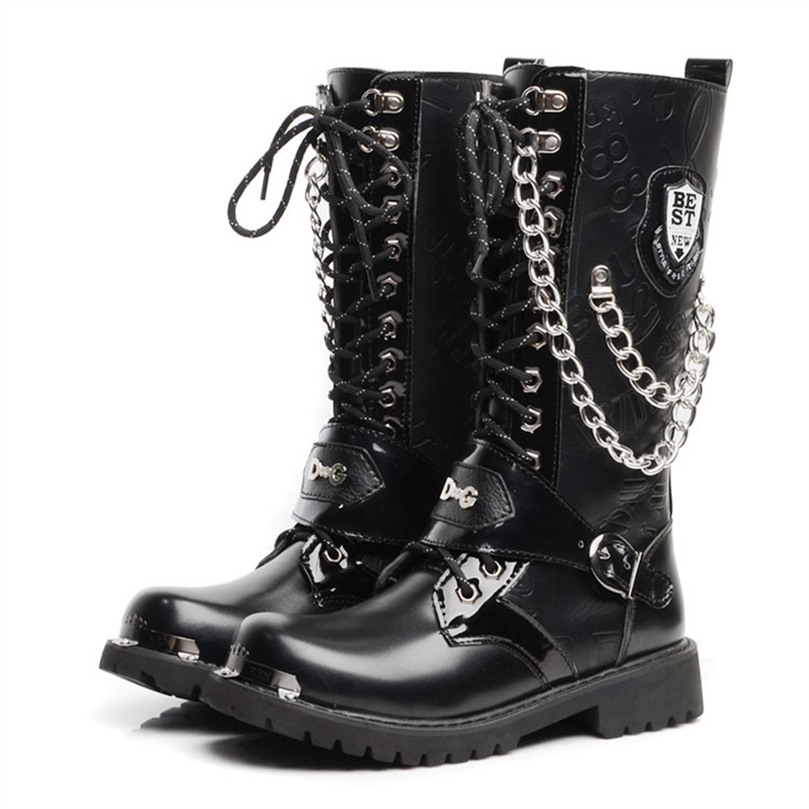 Boots Motocycle Size 3746 Men Shoes Army Boot HighTop Military Combat Metal Chain Male Moto Punk 220913