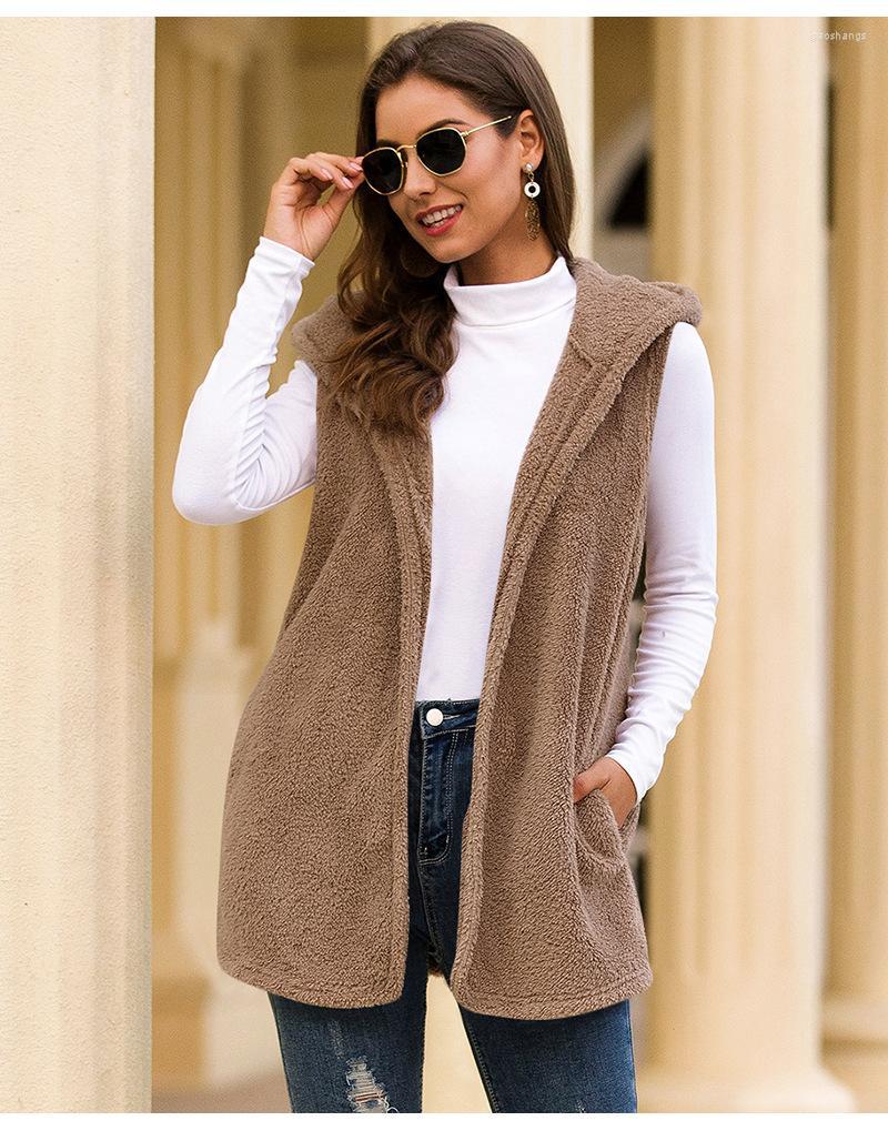 Women' Vests Winter Women Plush Vest Coat 2022 Autumn Solid Color Mid-length Hooded Jacket Fashion Street Ladies Cardigan Women, B1596-black 
Women' Vests Winter Women Plush Vest Coat 2022 Autumn Solid Color Mid-length Hooded Jacket Fashion Street Ladies Cardigan Women, B1596-black