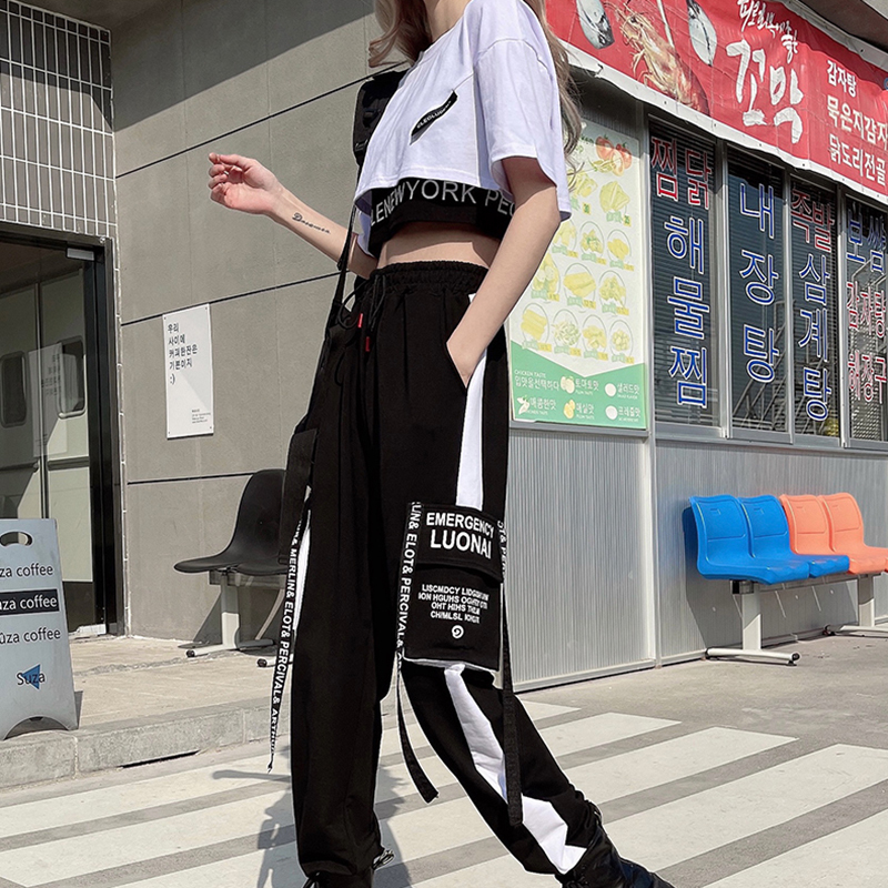 Women's Two Piece Pants 3 Pieces Set Summer Women Cargo Pants Suit Set Streetwear Outfit Harajuku Short Sleeve Trousers Crop Tops Tee Shirt #TZ05