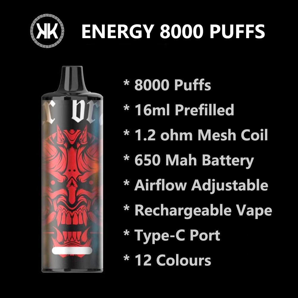 Oringal kk ENERGY 8000 puffs E Cigarettes Disposable Vape 5% 850mah 16ml 1.2 ohm Mech coil airflow pod kits Rechargeable vaporizer pen authentic
Oringal kk ENERGY 8000 puffs E Cigarettes Disposable Vape 5% 850mah 16ml 1.2 ohm Mech coil airflow pod kits Rechargeable vaporizer pen authentic