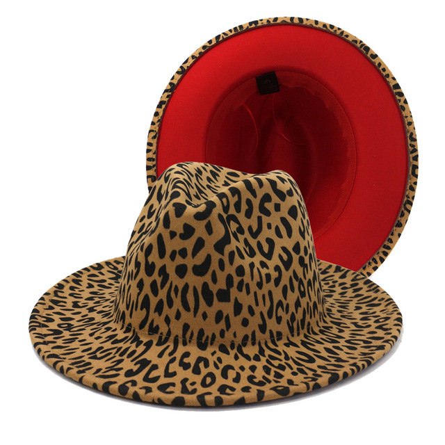 Hats Unisex Flat Brim Wool Felt Fedora with Belt Red Black Patchwork Jazz Formal Hat Panama Cap Trilby Chapeau for Men Women