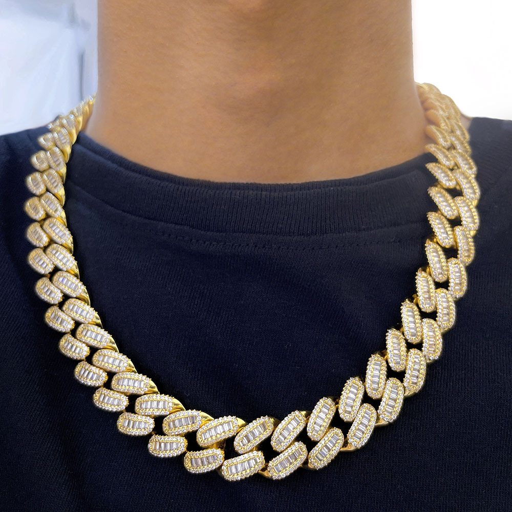 15mm Hip Hop T Cubic Zirconia Tennis Encrypted Cuban Chain 18k Real Gold Plated Men's Necklace